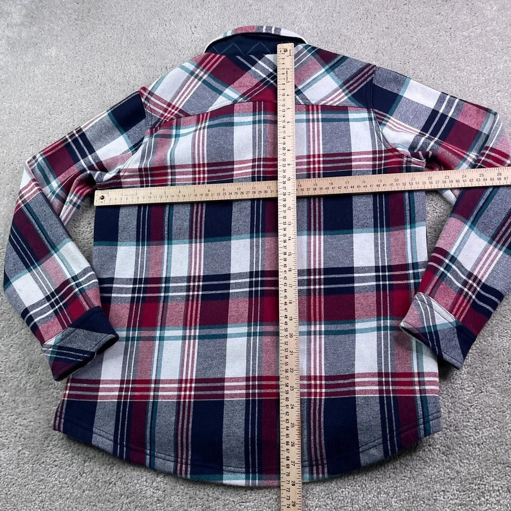Orvis Shirt Jacket Women Large Red Blue Plaid Fleece Lined Snap Pinnacle Shacket